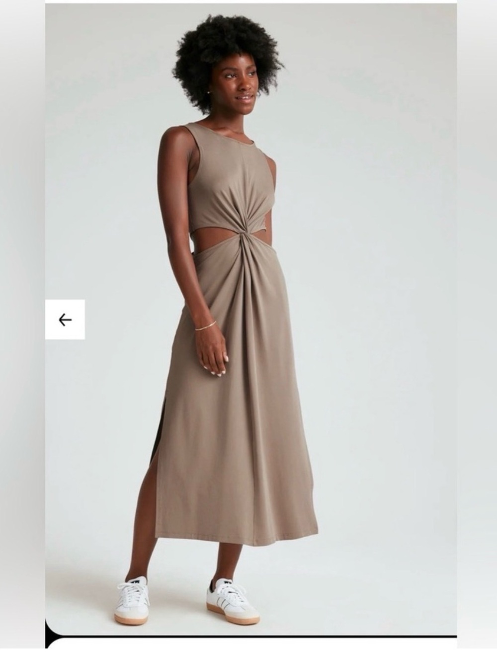 Beyond Yoga Taupe Twist-Knot Cutout Midi Dress